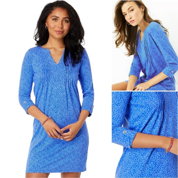 NWT Lilly Pulitzer Sz M Fairfax 3/4 Sleeve Cotton Dress in Blue - New With Tags - Picture 3 of 11